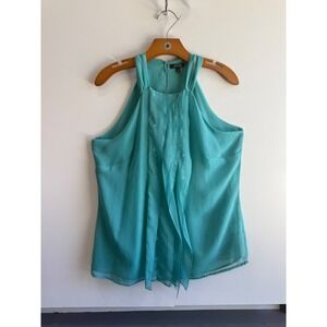 Apt. 9 Womens Teal Blue Chiffon Halter Top Pleated Sequin Blouse Size M